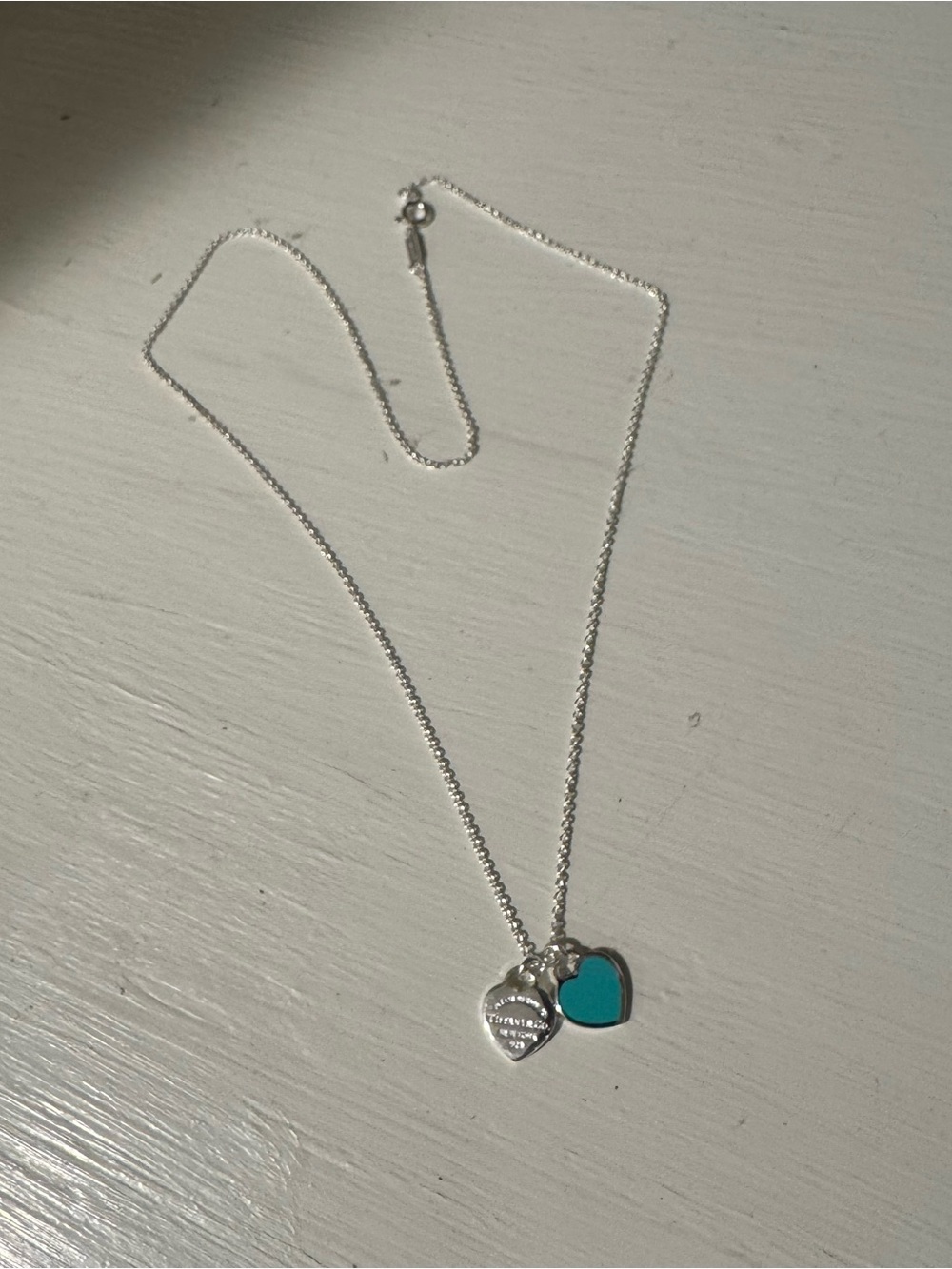 Tiffany & Co. Double Heart Pendant Necklace in Turquoise and Silver
